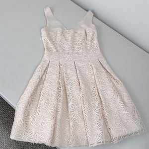 Minuet Organza & Lace v-neck pleated fit & flare mini party dress Vanilla size S